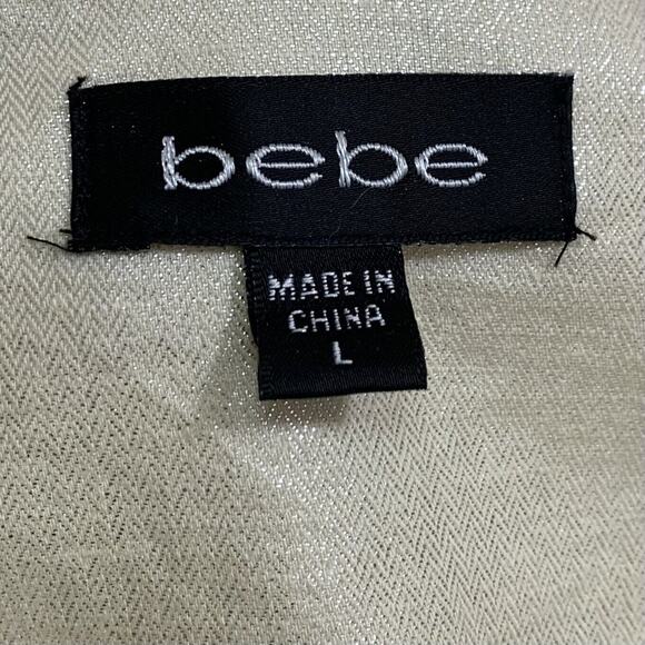 Bebe Jacket Women's Large Cream Shimmery Linen Blend Lightweight Long Blazer - Picture 6 of 9